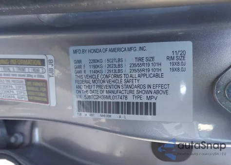 2021 Acura Rdx Standard from USA, damaged, VIN 5J8TC2H39ML017478